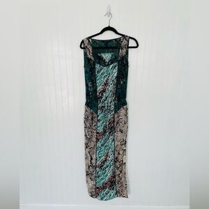 BCBGMaxazria Gustavo contract print teal snakeskin Silk maxi dress slit - Small